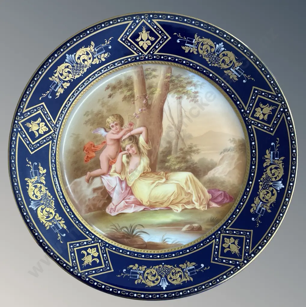 Royal Vienna Hand Painted Plate with Cherub and Woman Scene D24cm Image 1++