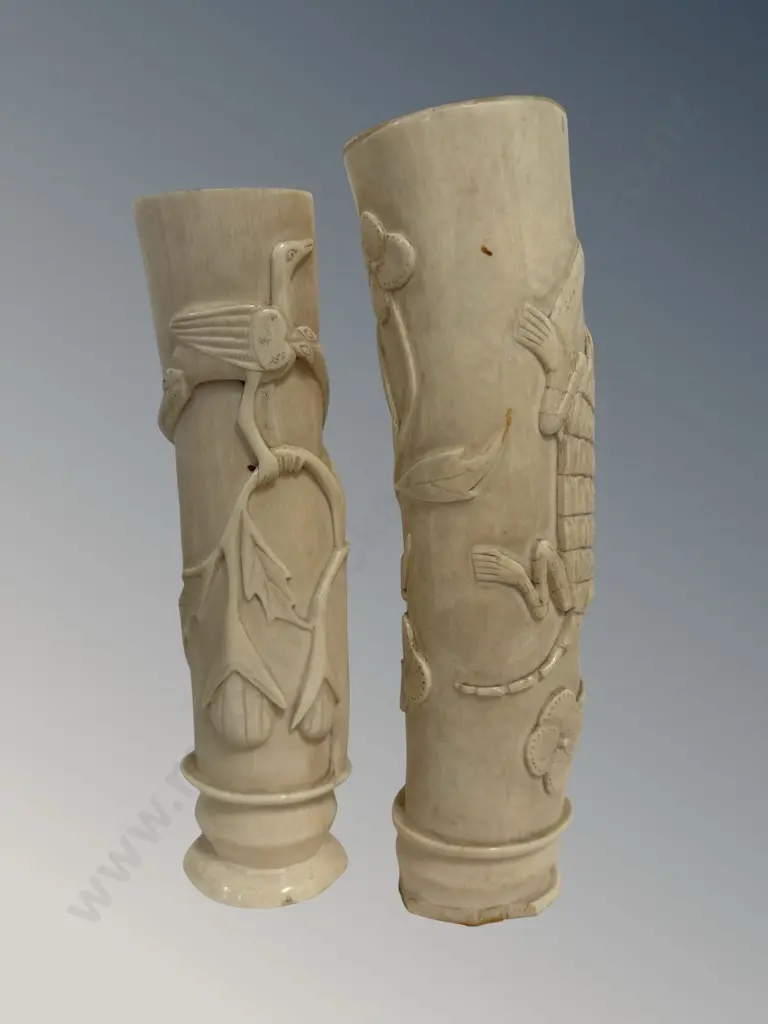 Two Carved Ivory Vases H20.5cm, H22.5cm (AF) Image 1++