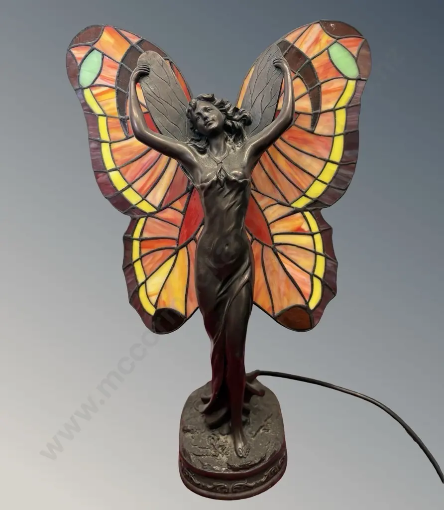 Tiffany Style - Figural Fairy Lamp with Leadlight Butterfly Wings, H40cm Image 1++