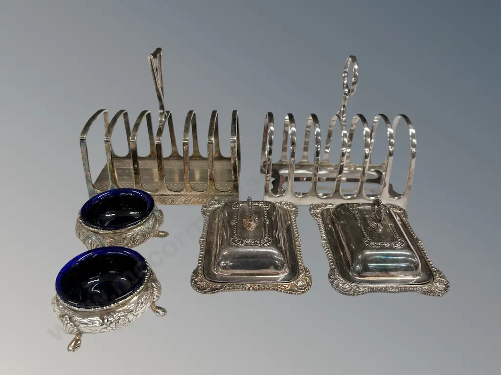 Silver Toast Racks, Miniature Entree Dishes, Open Salts with Glass Liners  Image 1++