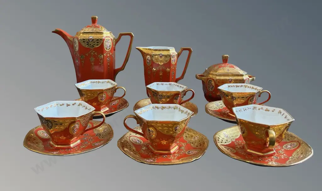 Boseck Czech Six Place Coffee Set with, Creamer, Sugar and Coffee Pot Image 1++