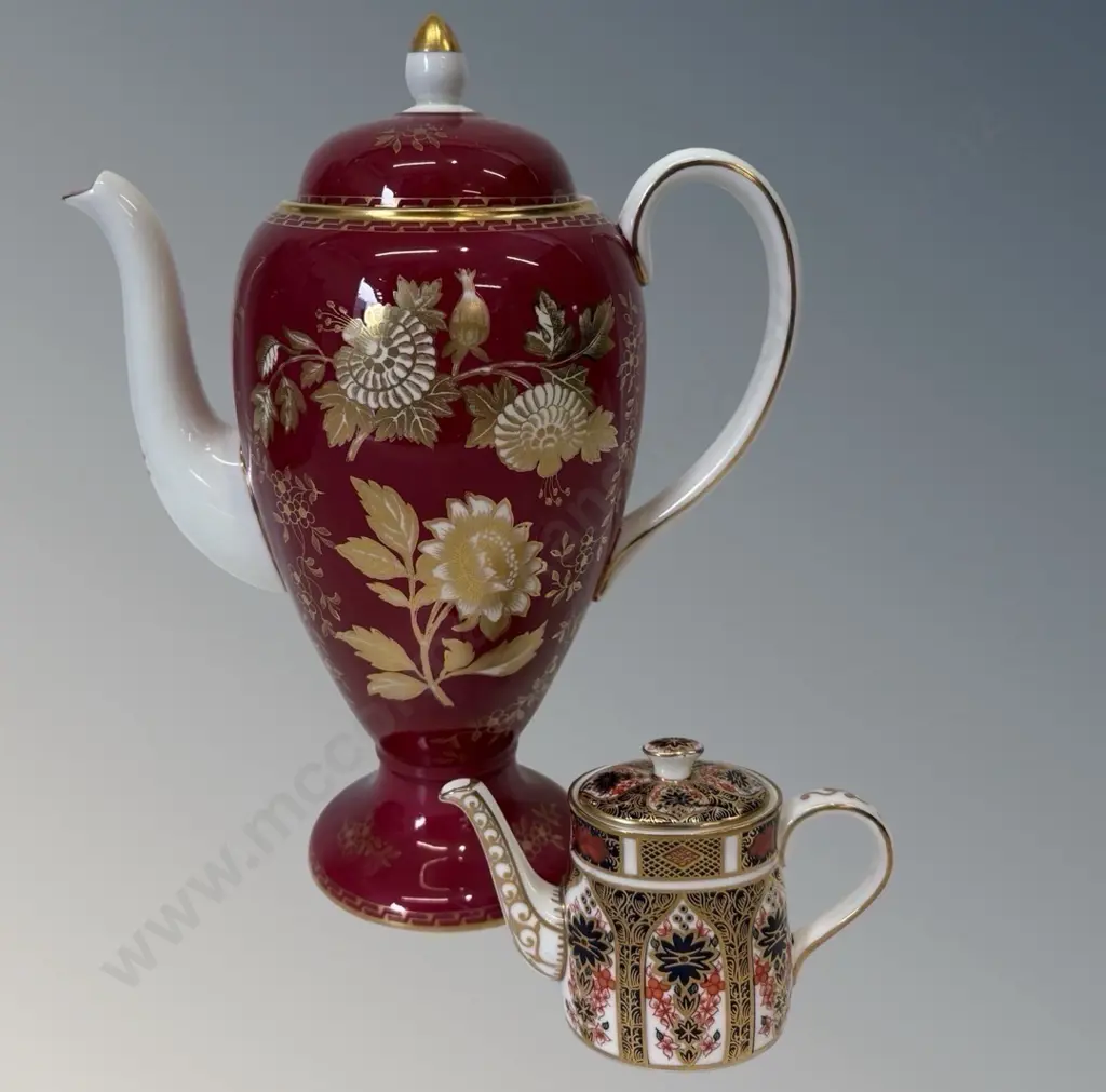 Wedgwood Tonquin Coffee Pot, H26cm and Crown Derby Miniature Teapot, H8cm Image 1++