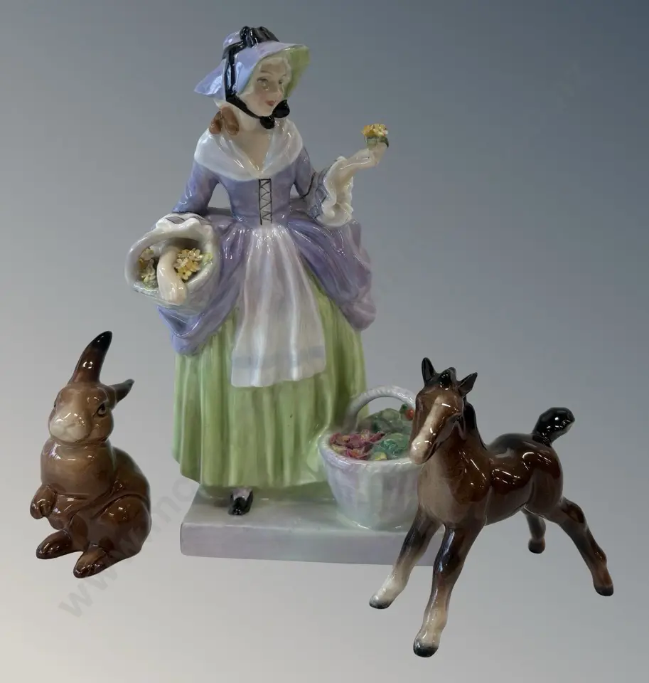 Royal Doulton Figure 'Spring Flowers', H20cm, & Beswick Foal & Rabbit Image 1++
