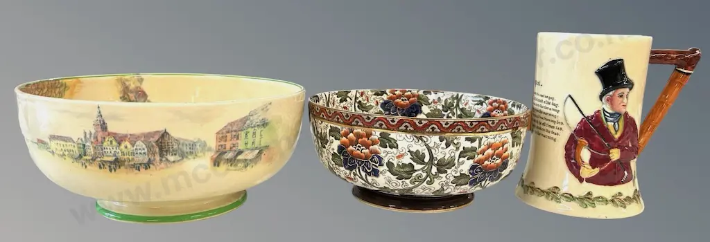 Two Royal Doulton Bowls, The Flower Seller, Dia22xH10cm, Chrysanthemum Floral Pattern, Dia20xH9cm Image 1++