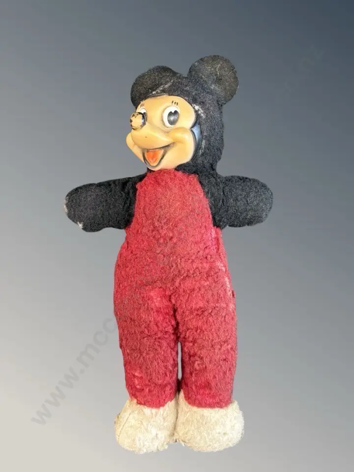 1930's Felted Mickey Mouse with Plastic Face H30cm Image 1++