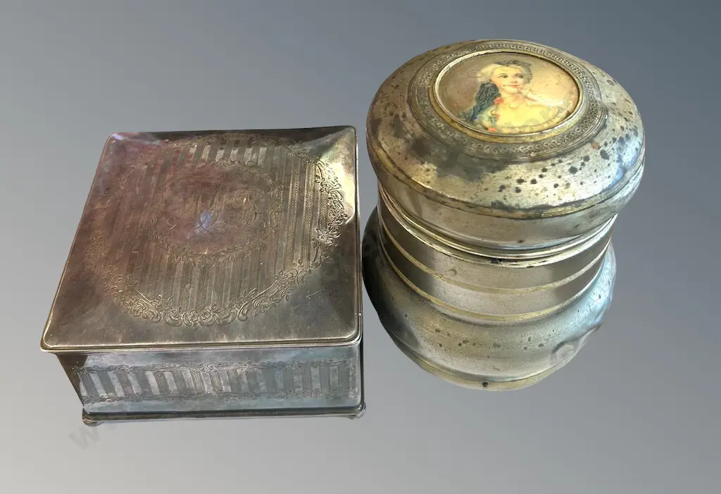 Silver Plate Lidded Trinket Box and French Musical Lidded Container Image 1++