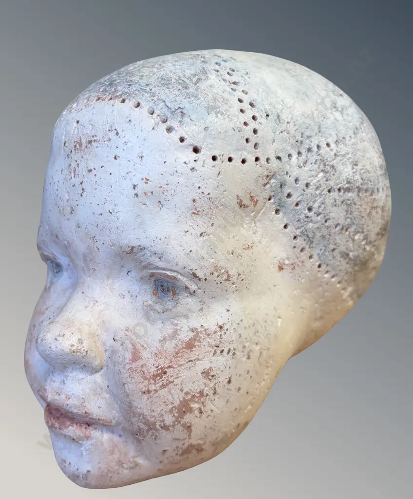 'Child Awake' Painted Terracotta Head Sculpture, H15xL19cm Image 1++