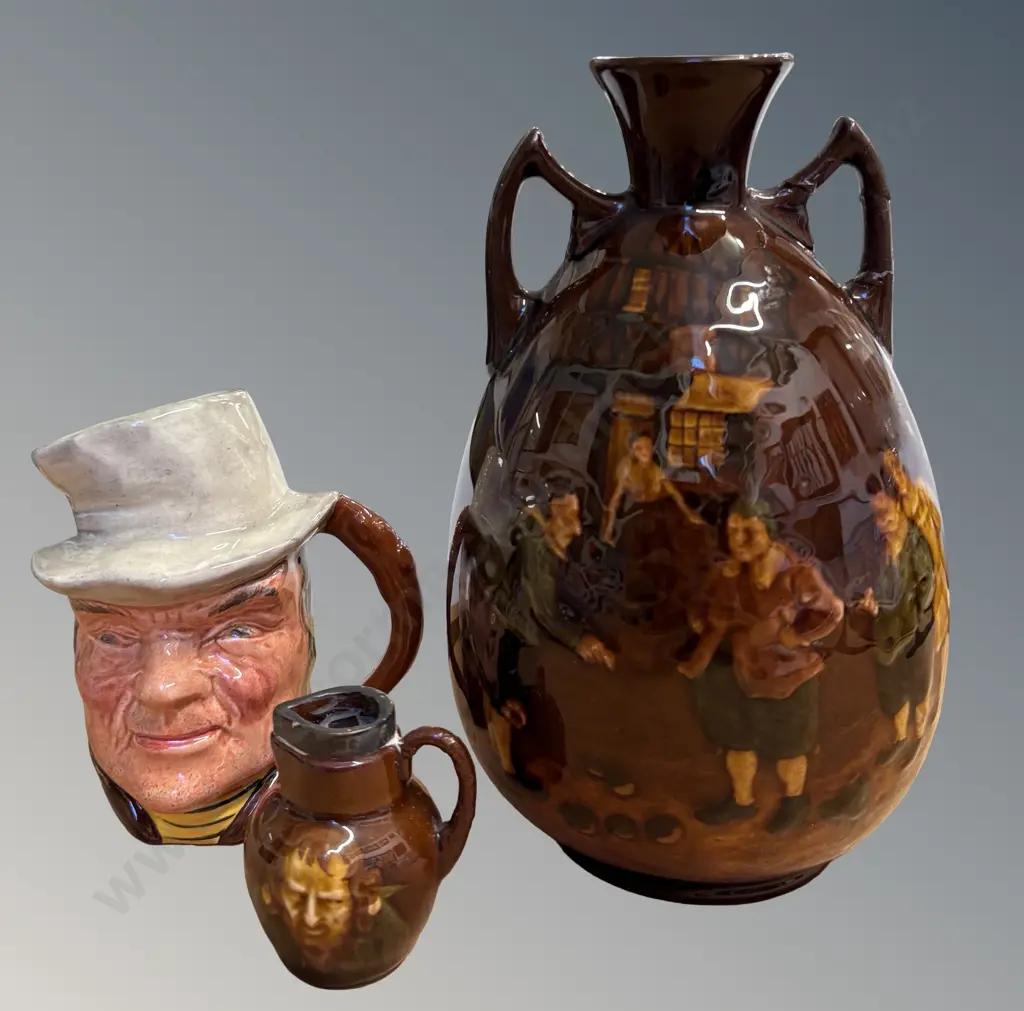 Royal Doulton Two Handled Vase (AF), Miniature Jug with Sterling Silver Rim & Cooper Clayton Toby Jug 4.5-17cm Image 1++