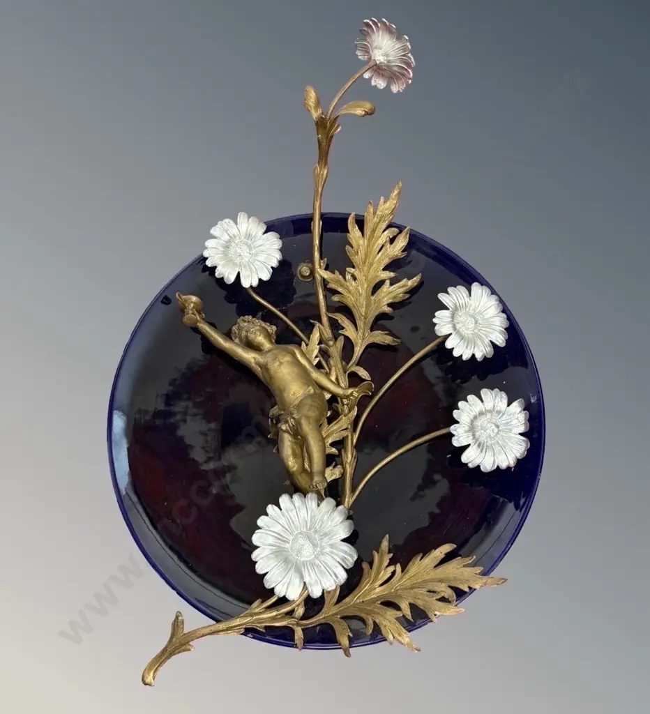 Angel and Floral Decor Mounted on Cobalt Plate, H49cm Image 1++