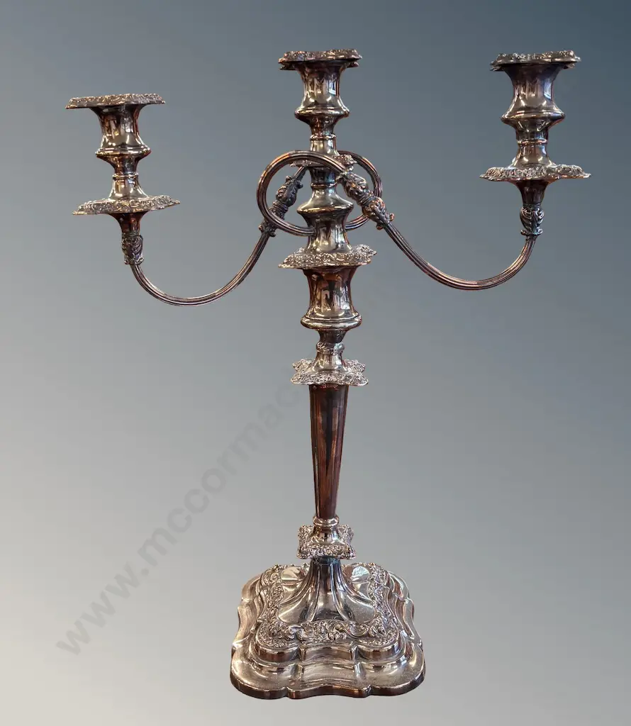 Silver 3 Branch Candelabra, H45cm Image 1++