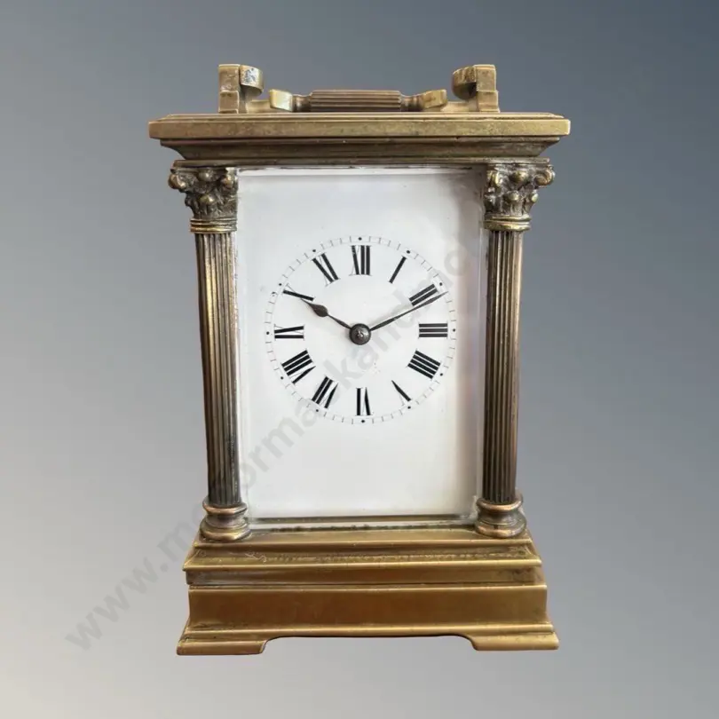 Brass Carriage Clock with Reed Pillars and Glass Panels, H12cm Image 1++