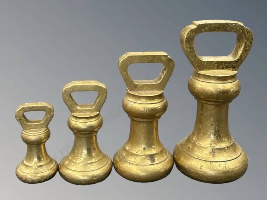 Set of 4 Graduated Heavy Brass Bell Weights Image 1++
