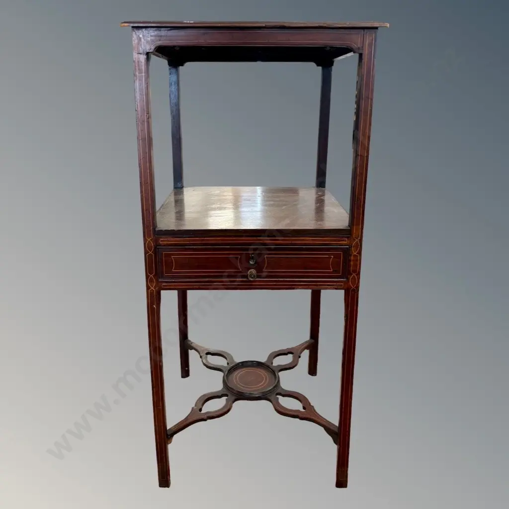Mahogany Fruitwood Stringing Inlay Single Drawer Night Stand, H82xL38.5xD37cm Image 1++