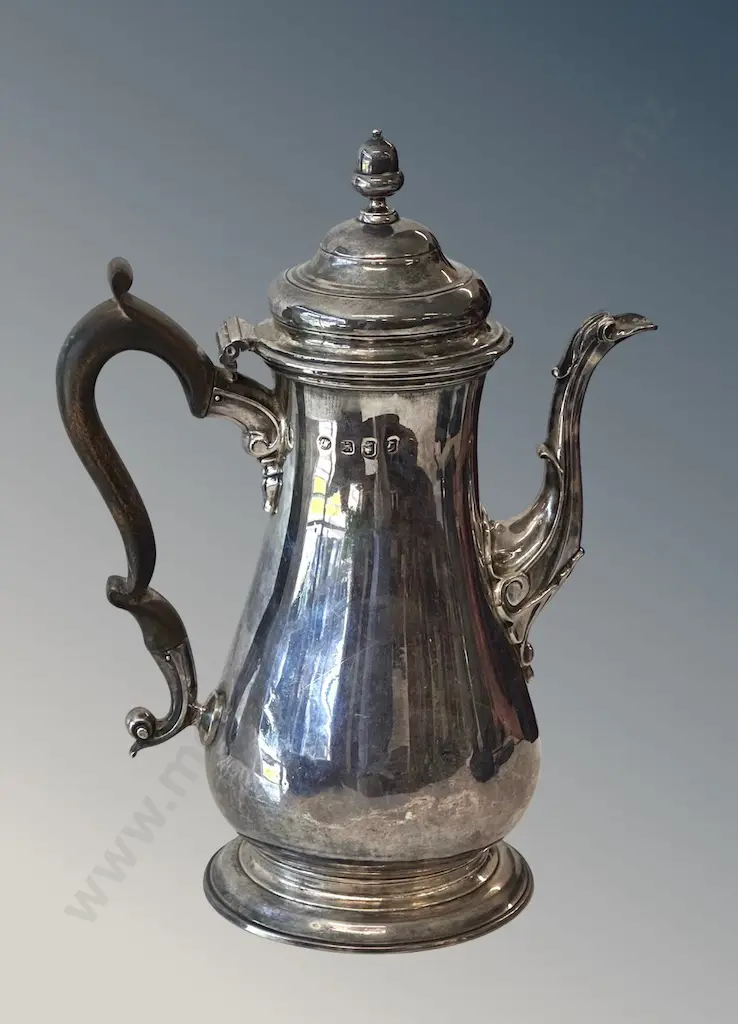 Sterling Silver Coffee Pot with Wooden Handle, London 1758, H25cm,TW854gm Image 1++