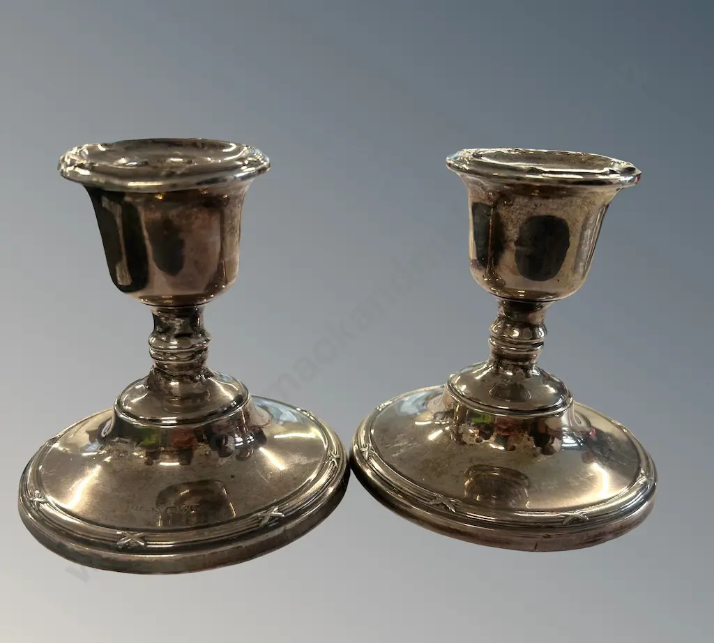 Pair of Sterling Silver Candlesticks, Chester 1909, (weighted) TW299gms Image 1++