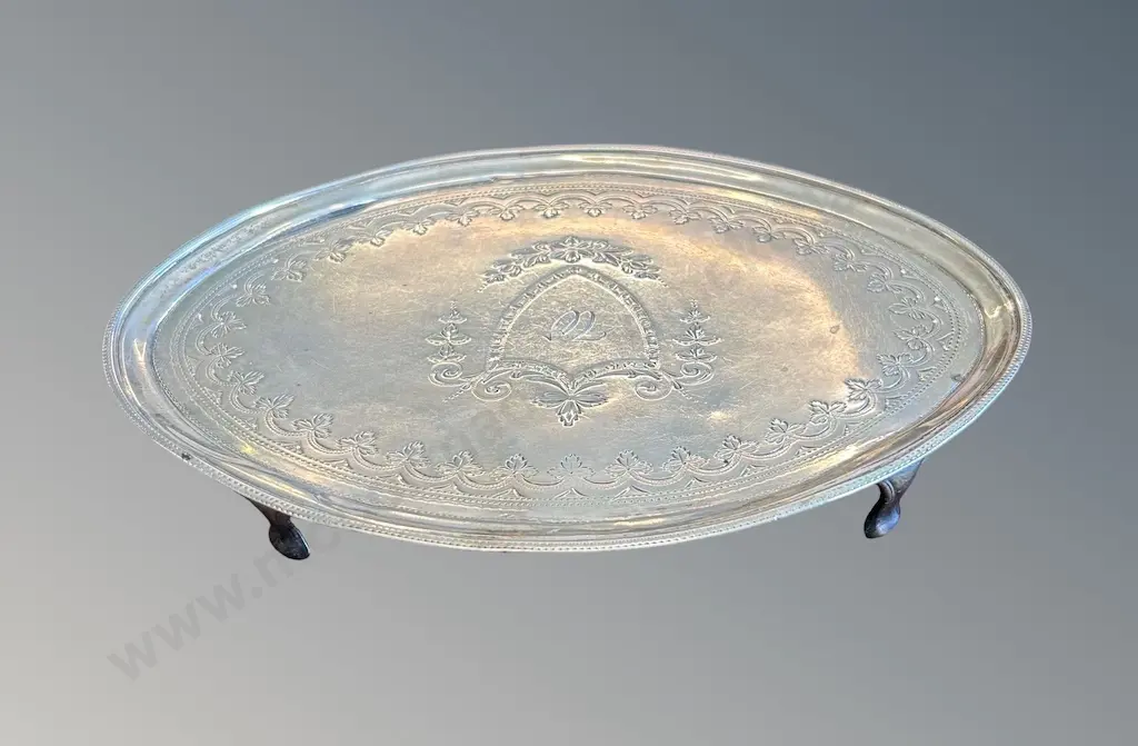 Sterling Silver Oval Salver, some solder to underneath tray, L18cm, TW127gms Image 1++