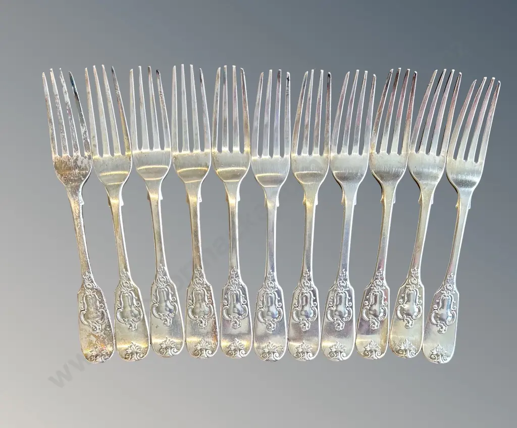 Set of 11 Sterling Silver Fiddleback Pattern Forks, TW820gms Image 1++
