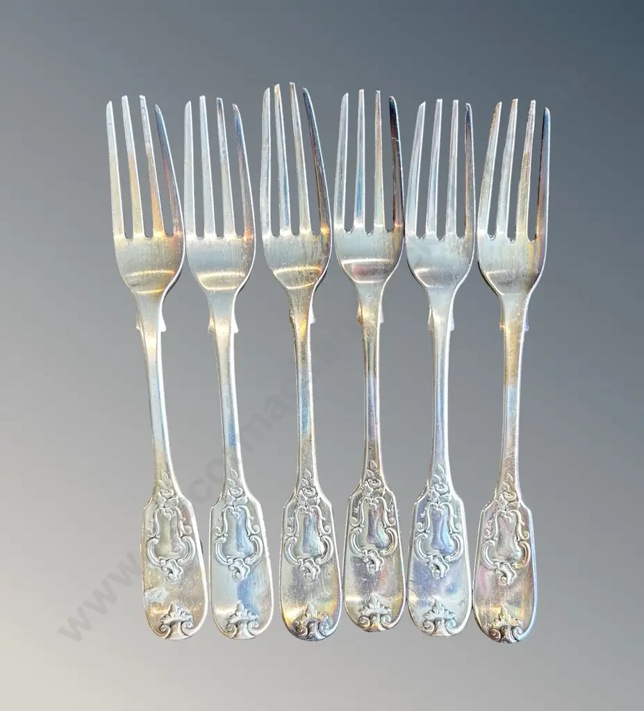 Set of 6 Sterling Silver Fiddleback Pattern Forks, TW304gms Image 1++