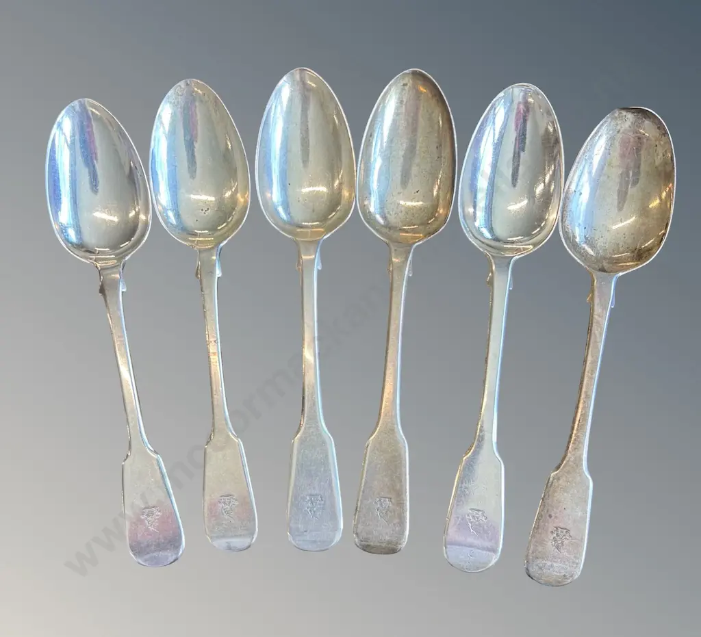 Six Sterling Silver Fiddleback Pattern Spoons, TW273gms Image 1++