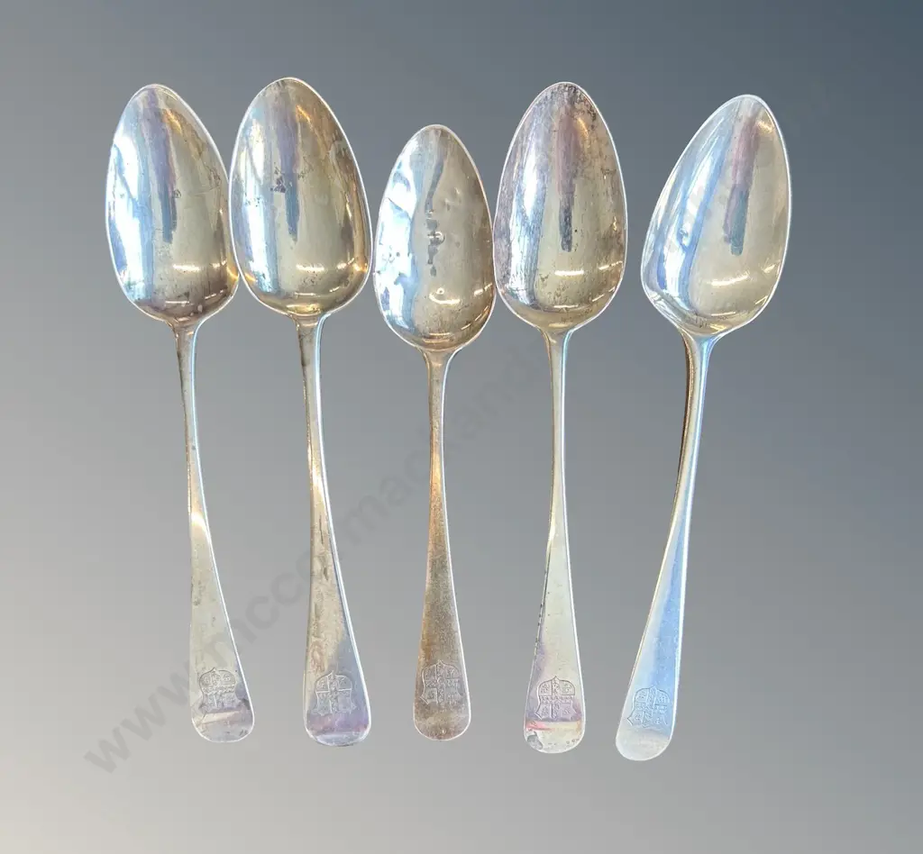 Five Sterling Silver Spoons with Crest, TW137gms Image 1++