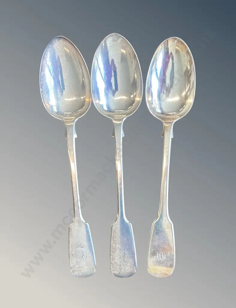 Three Sterling Silver Fiddleback Pattern Spoons, TW216gms Image 1++
