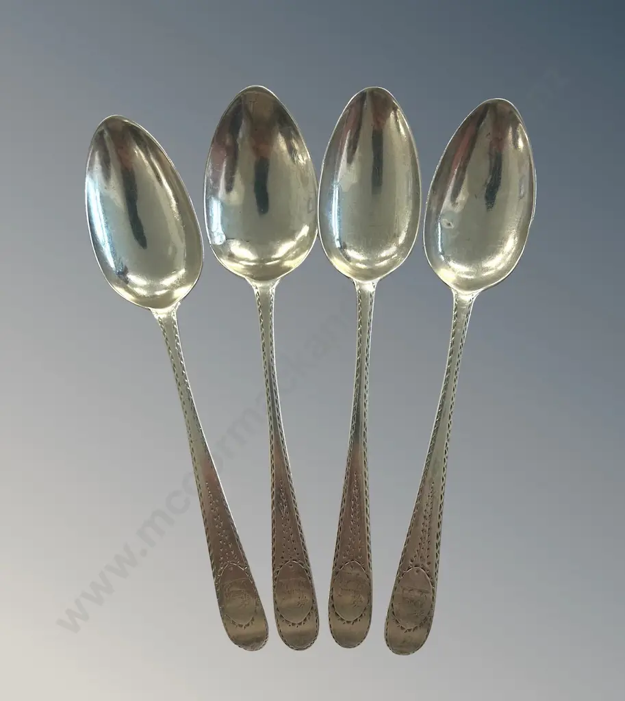 Set of 4 Sterling Silver Irish Dessert Spoons, Dublin C1750, TW96gms Image 1++