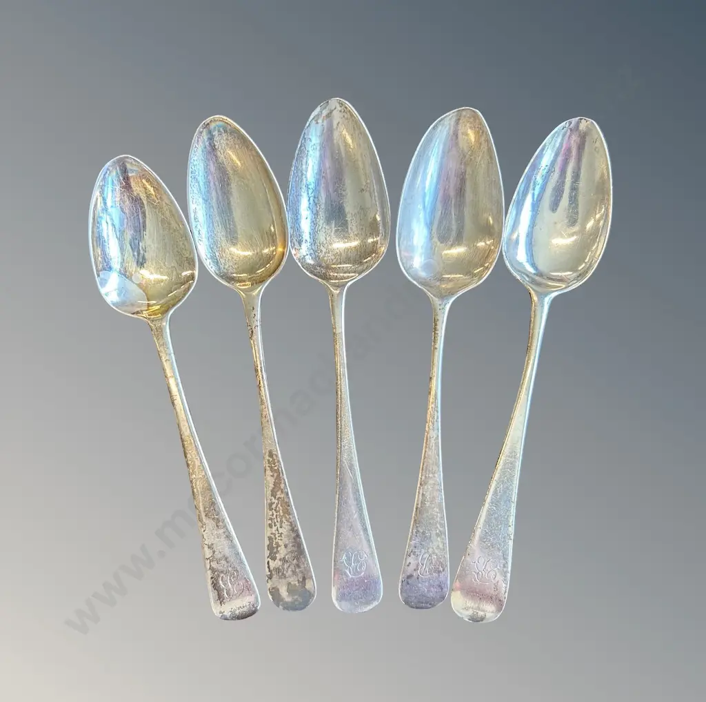 Five Sterling Silver Teaspoons, TW84gms Image 1++