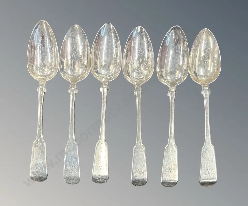 Set of 6 Sterling Silver Fiddleback Teaspoons, TW101gms Image 1++