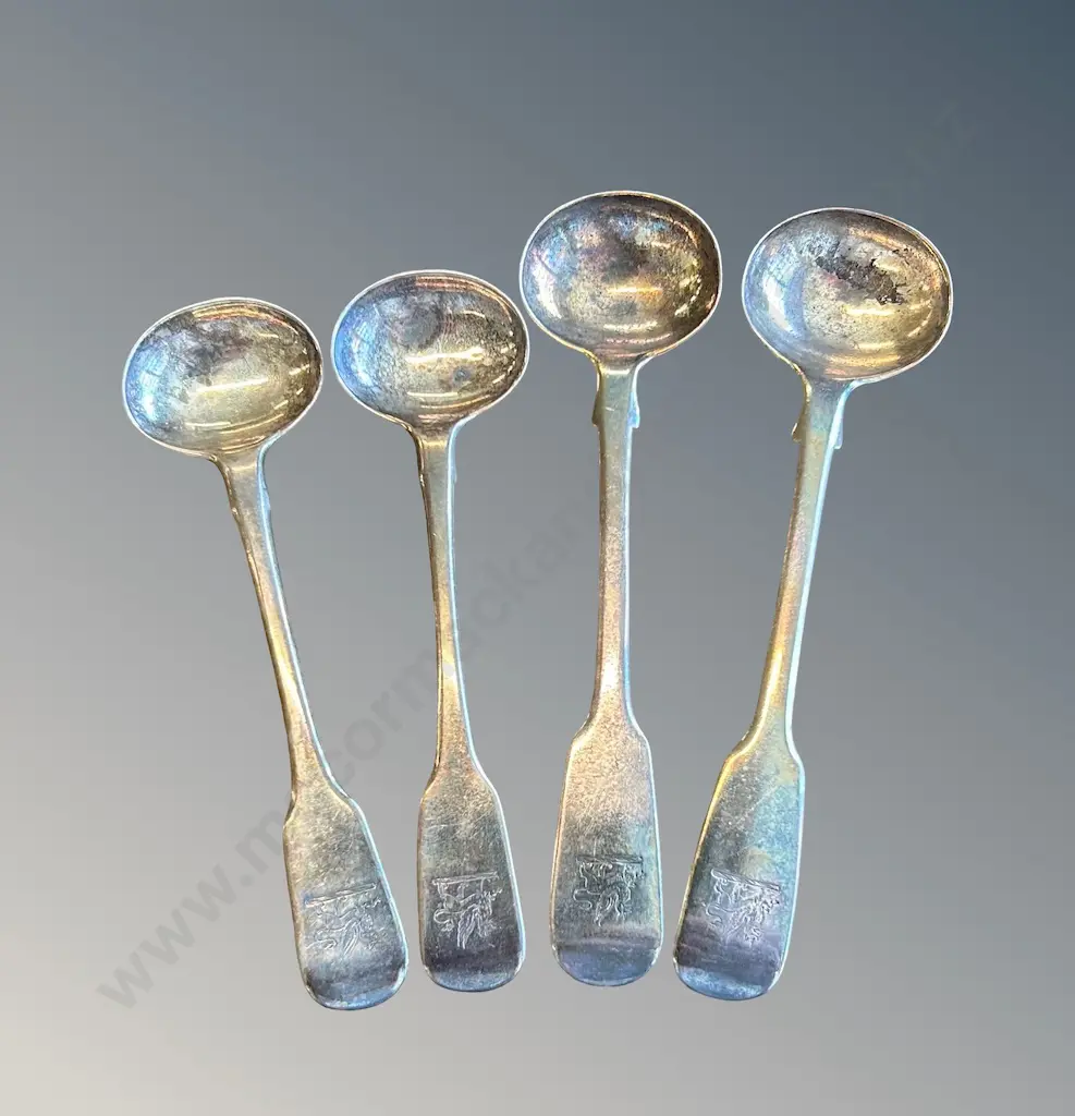 Four Sterling Silver Fiddleback Pattern Teaspoons, TW44gms Image 1++