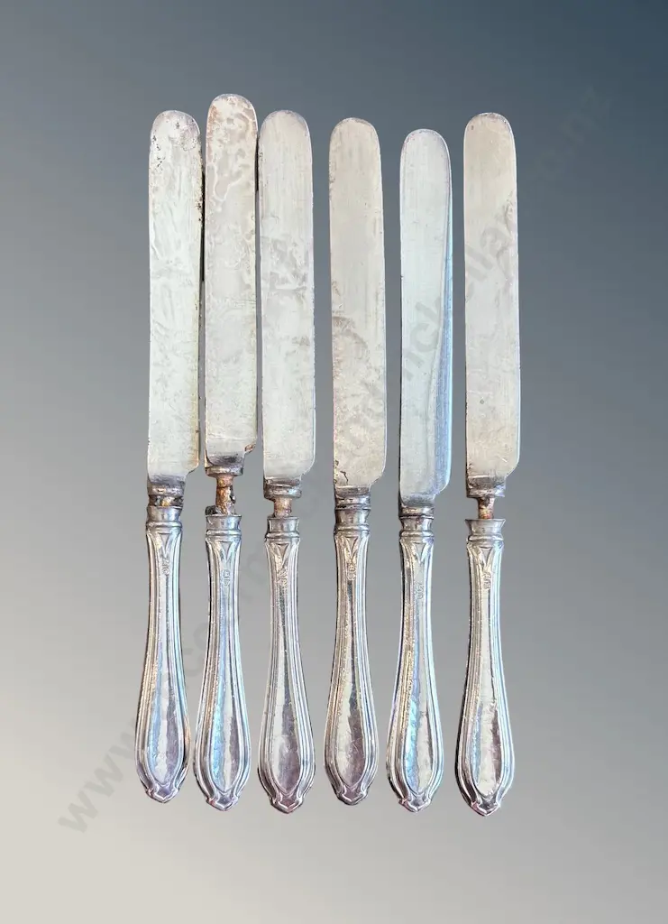 Cased Set of 6 Sterling Silver Handled Knives, (AF), TW130gms Image 1++