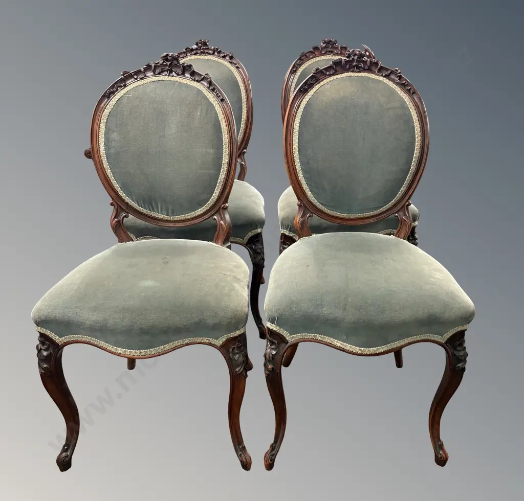 Set of Four Mahogany Upholstered Balloon Back Chairs Image 1++