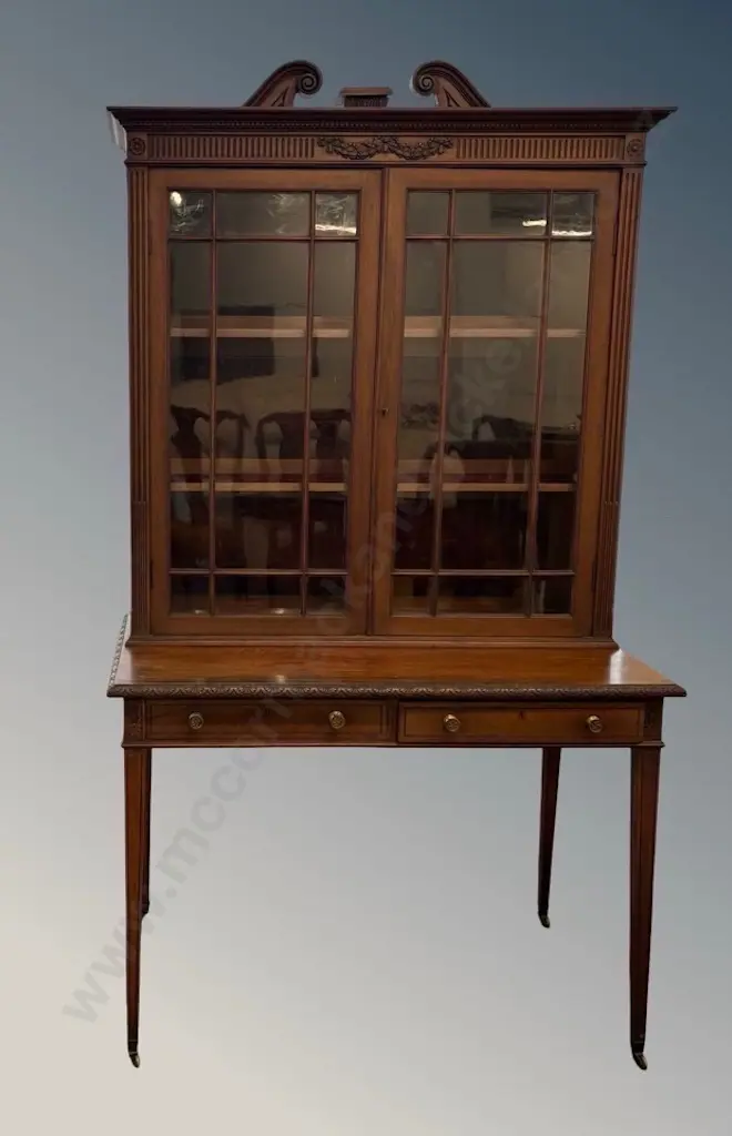 Mahogany Desk Bookcase with Glazed Astragal Doors Image 1++