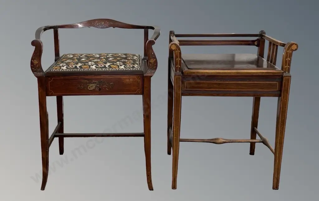 Two Piano Stools, one upholstered, with Lift up Seat Storage Compartments, H65cm each Image 1++