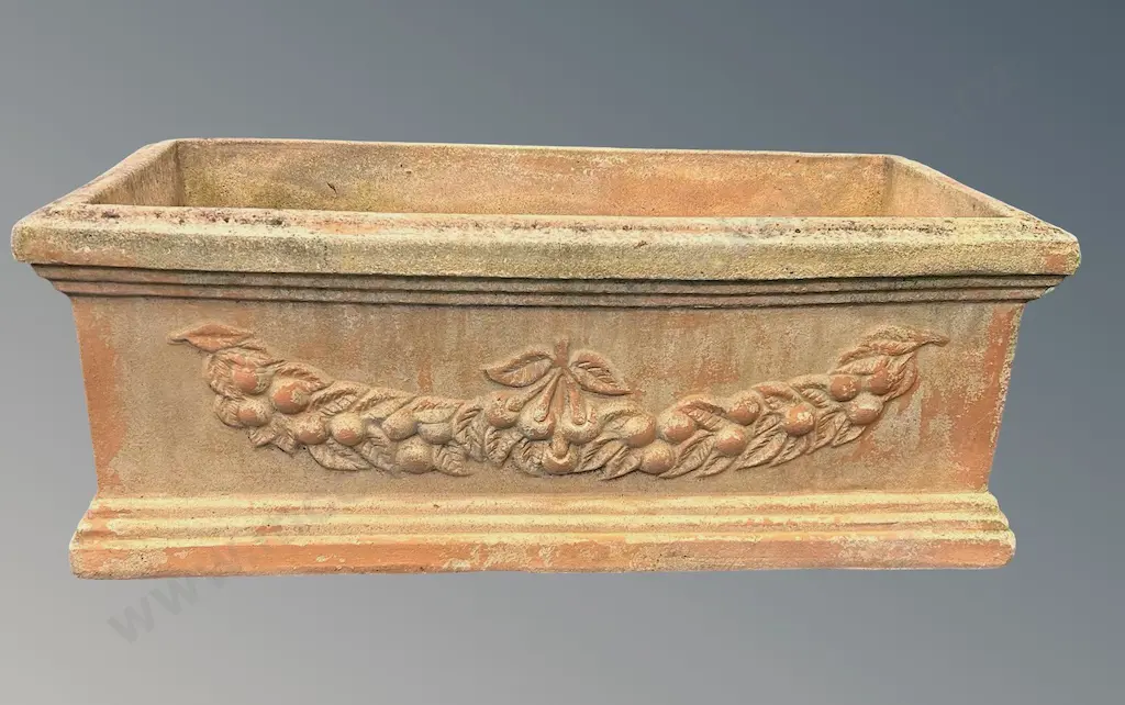 Terracotta Trough with Fruit Motif, L81xH32xD41cm Image 1++