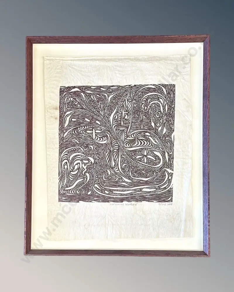 Josh Bashford - Harmonious Warfare, 2018, 1/5, woodcut print on paper, 510x400mm Image 1++