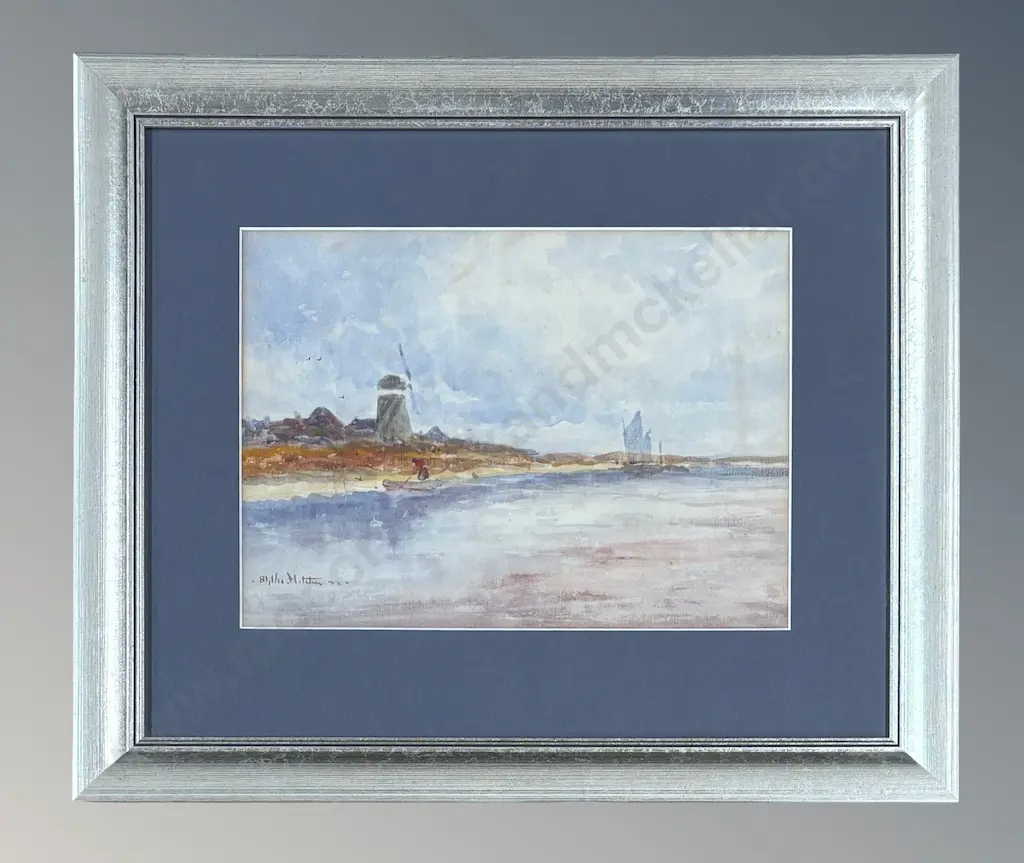 Blythe Fletcher - Windmill at the Shoreline, watercolour on paper, 245x335mm Image 1++