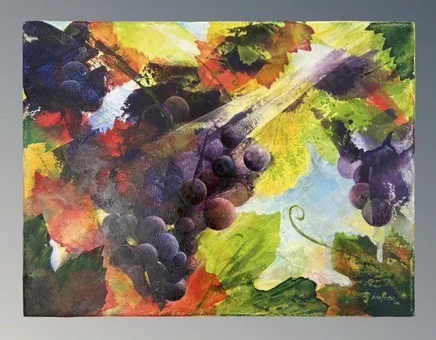 Janie Porter - Grapes and Leaves - acrylic on canvas, 300x400mm Image 1++