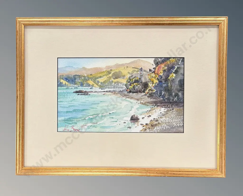 John Brasell - Into the Light, Akaroa, watercolour on paper, 150x255mm Image 1++