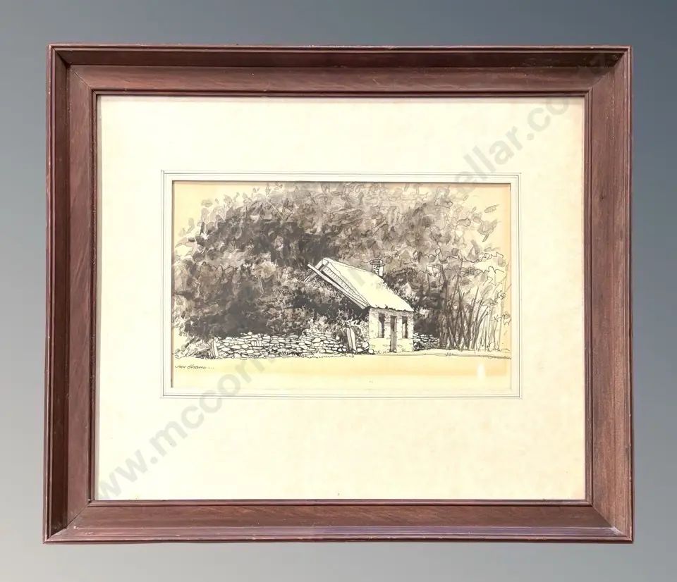 John Husband - The Stone Gaol at Styx, pen and wash on paper, 200x330mm Image 1++