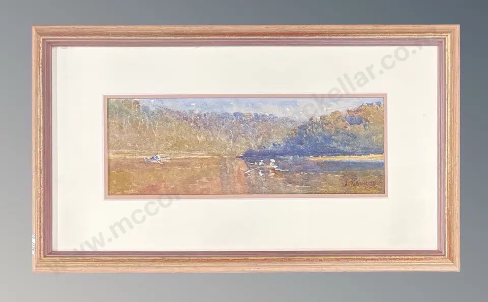 Julian Rossi Ashton - River Scene with Rowboats, 1900, watercolour on paper, 90x370mm Image 1++