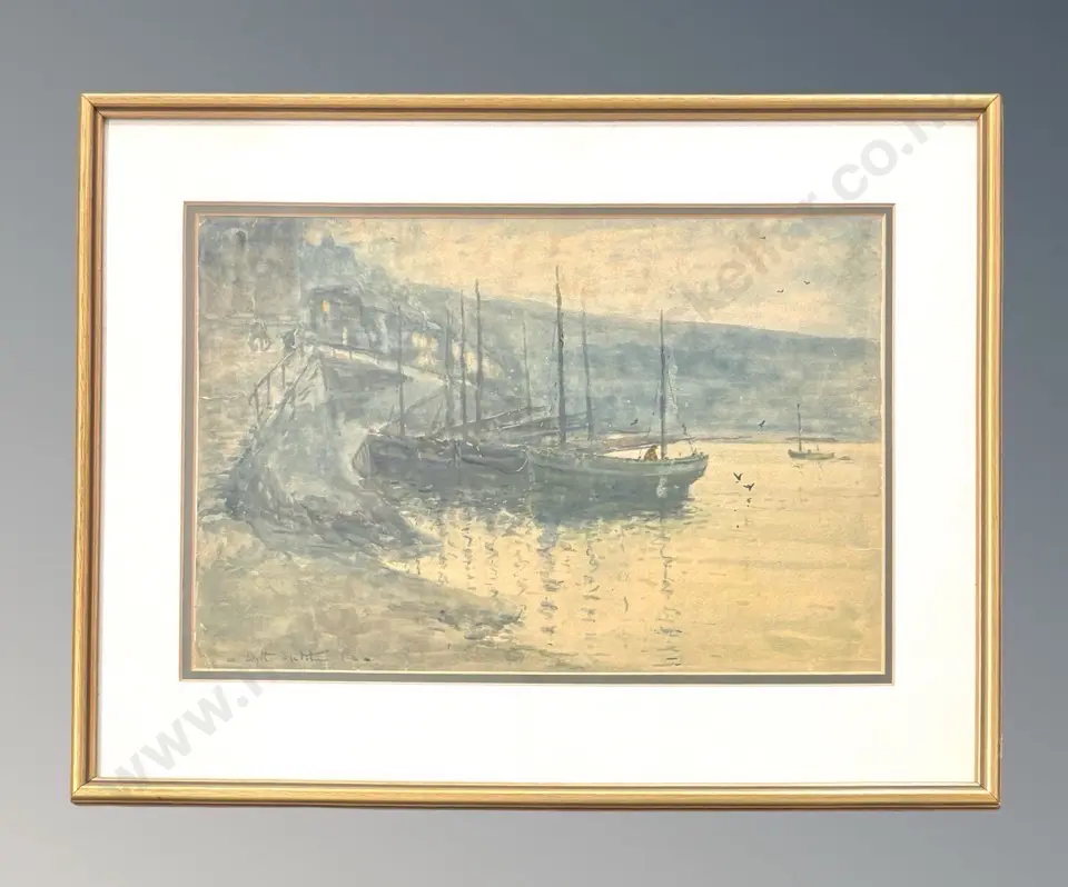 Blythe Fletcher - Boats in Harbour, watercolour on paper, 310x480mm Image 1++