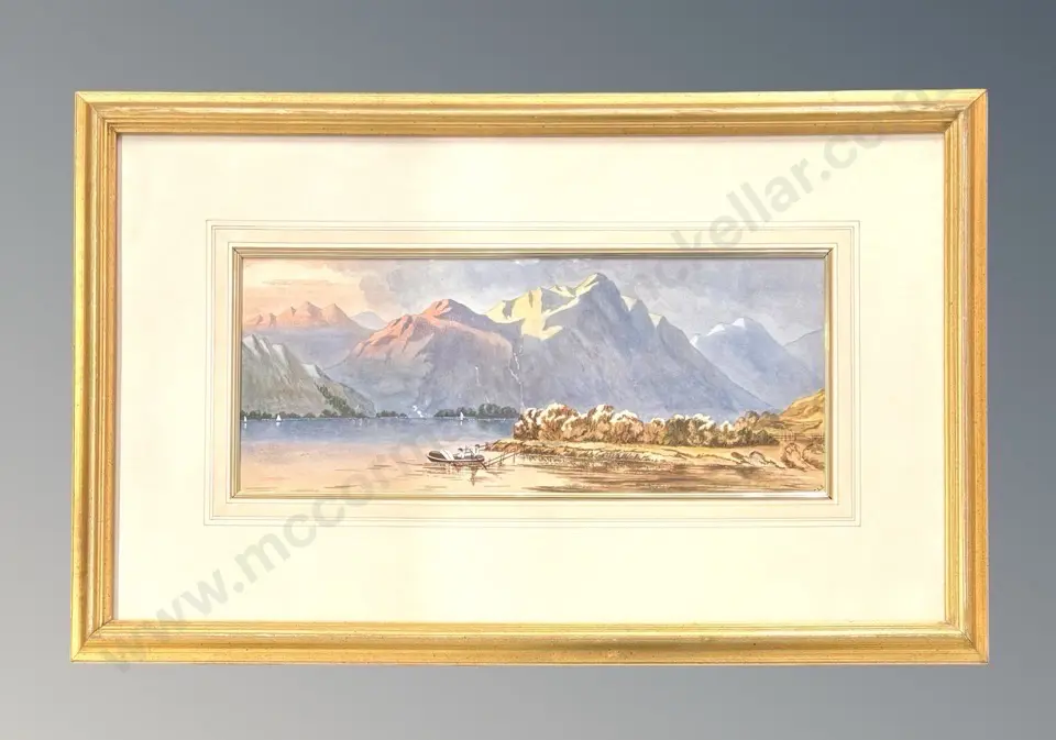 Initialled CLS - Dinghy on Lake, watercolour on paper, 180x450mm Image 1++