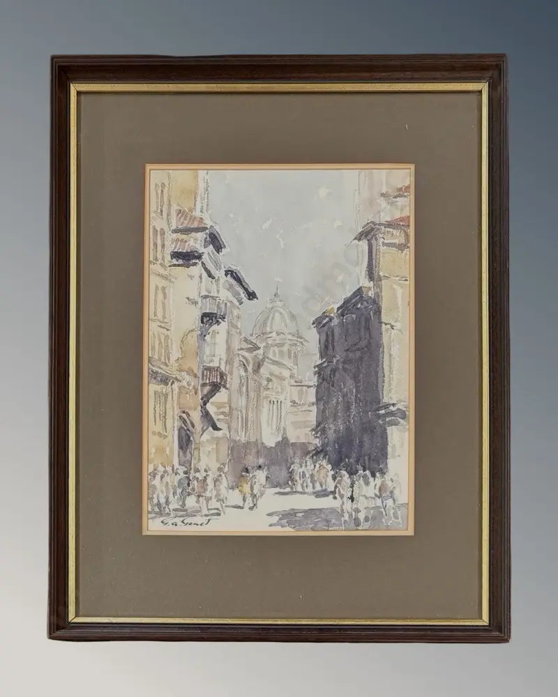 G A Genet - A Street in Rome, watercolour on paper, 350x250mm Image 1++