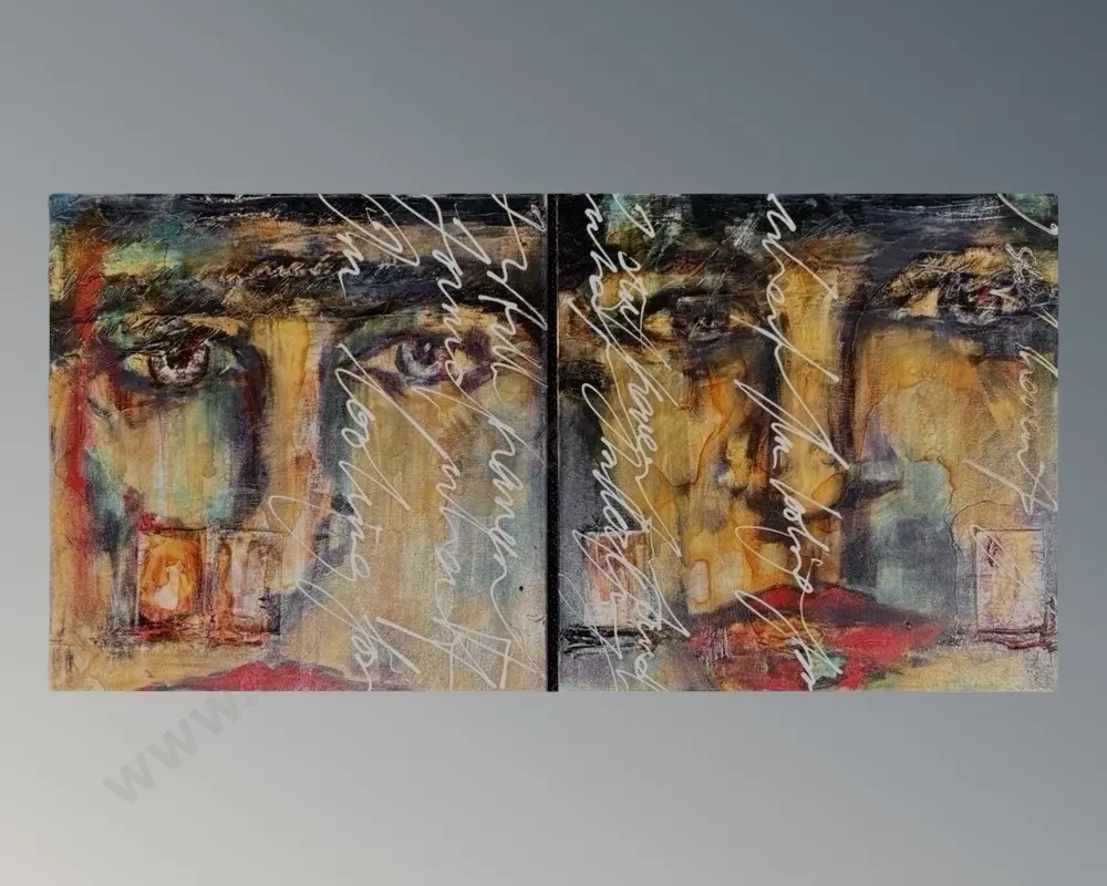 Alison Coulthurst - I Still Haven't Found What I'm Looking For, mixed media on canvas (diptych)  760x760mm each Image 1++