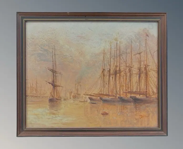 John Balfour - Ships in Harbour, gouache on paper, 240x295mm Image 1++