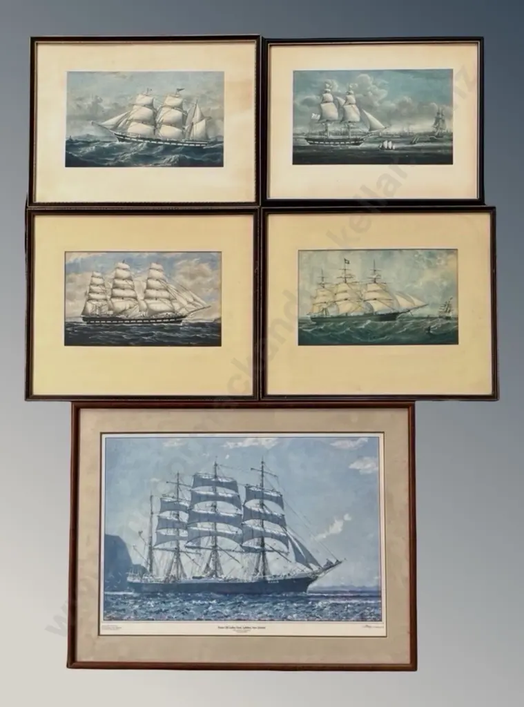 Five Framed Prints - Sailing Ships, 370x520mm - 180x300mm Image 1++