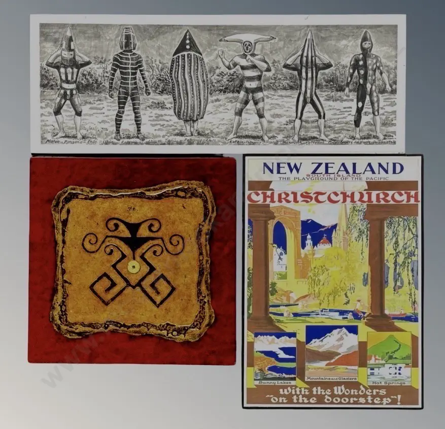 Christchurch Print, Kina/Kloketen Costume Print & Lacquered Wood Wall Hanging Image 1++
