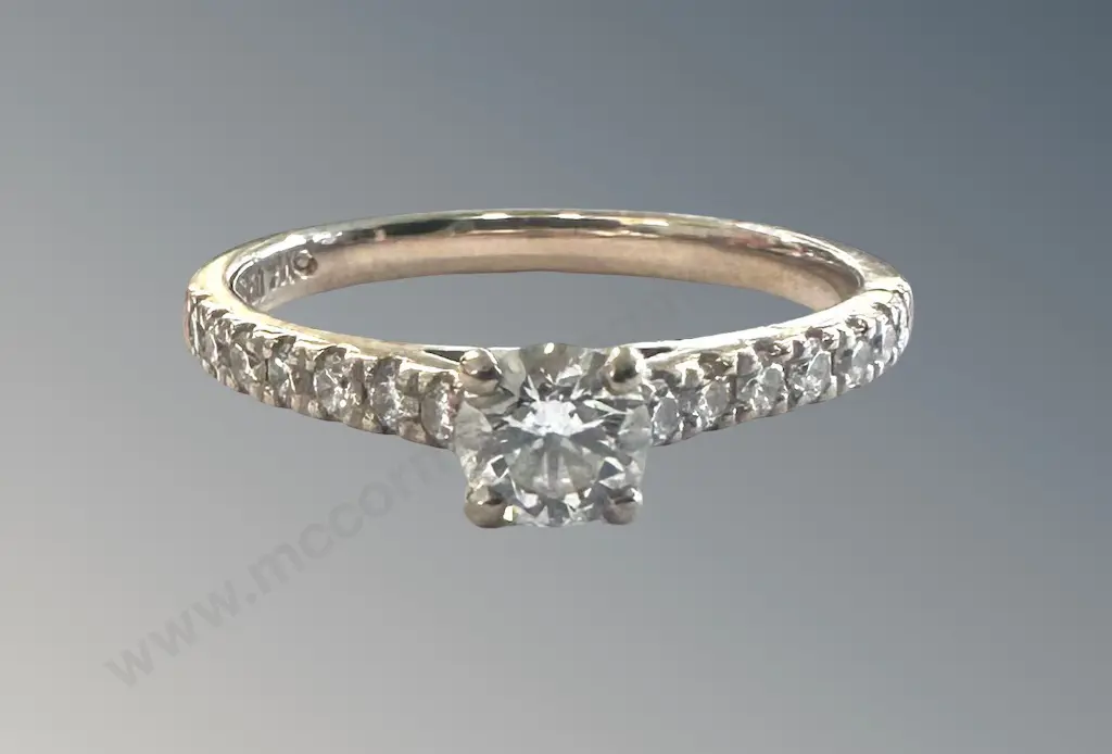 18ct White Gold Diamond Solitaire Ring, Colour F, SI1, TCW0.41ct, Size P, TW3.62gms, Valuation $6300 Image 1++