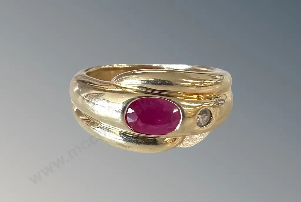 15ct Gold Ruby and Diamond Ring, Size H/I, TW5.6gms Image 1++