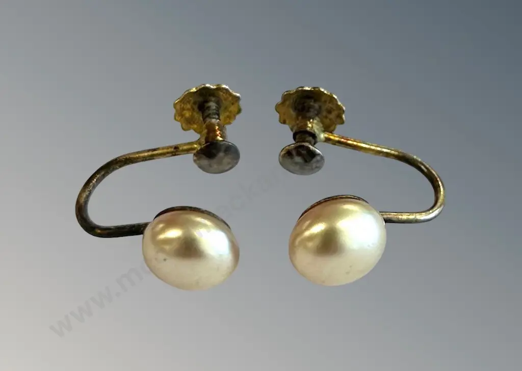 Cased English Silver and Lotus Pearl Earrings Image 1++